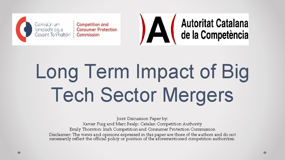 Long Term Impact of Big Tech Sector Mergers Joint Discussion Paper by: Xavier Puig