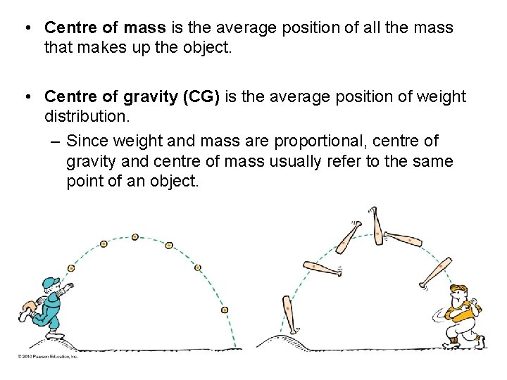  • Centre of mass is the average position of all the mass that