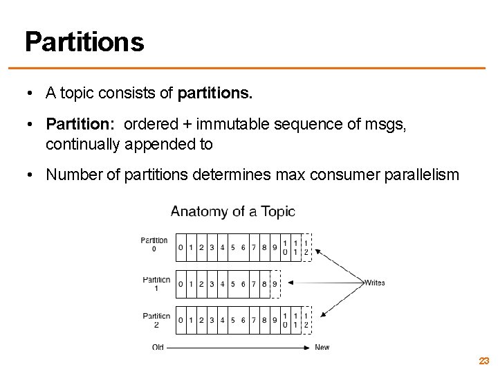 Partitions • A topic consists of partitions. • Partition: ordered + immutable sequence of