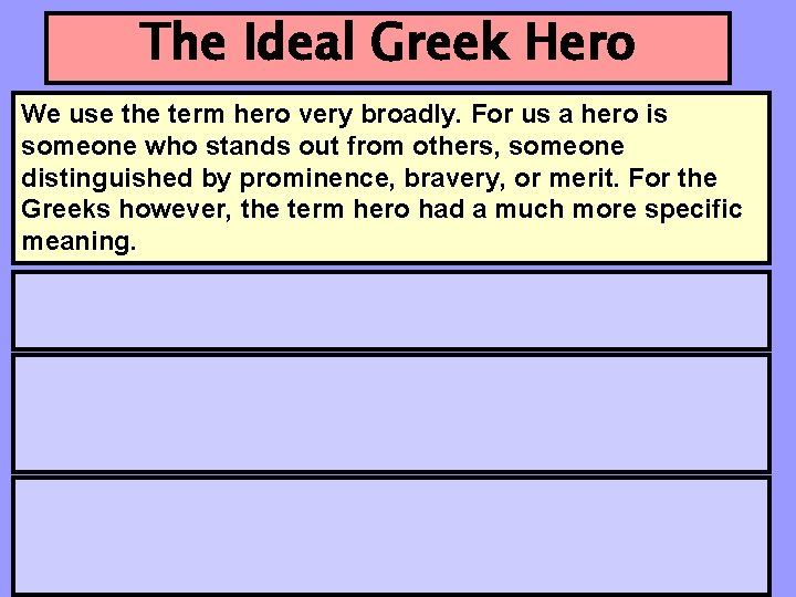 The Ideal Greek Hero We use the term hero very broadly. For us a