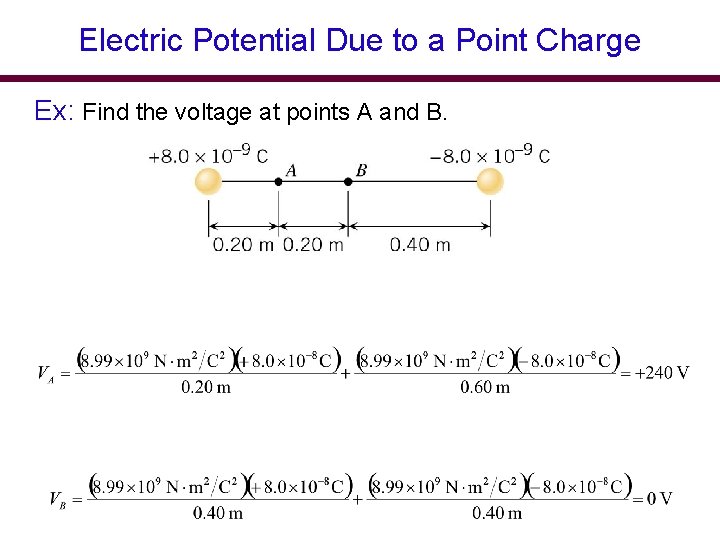 Electric Potential Due to a Point Charge Ex: Find the voltage at points A