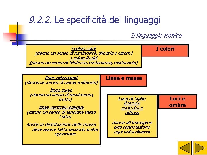 9. 2. 2. Le specificità dei linguaggi Il linguaggio iconico i colori caldi (danno 9. 2. 2. Le specificità dei linguaggi Il linguaggio iconico i colori caldi (danno