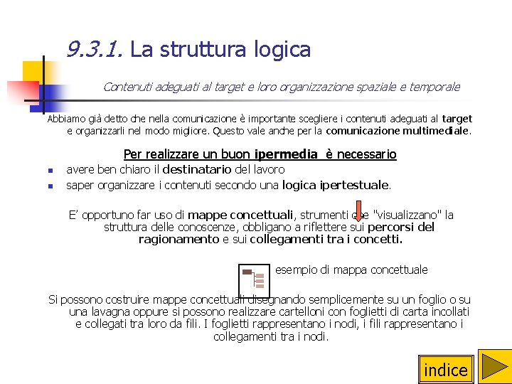 9. 3. 1. La struttura logica Contenuti adeguati al target e loro organizzazione spaziale