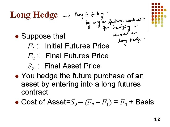 Long Hedge l l l Suppose that F 1 : Initial Futures Price F