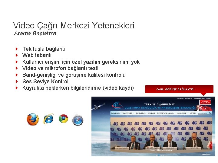 Video Çağrı Merkezi Yetenekleri Arama Başlatma 4 4 4 4 Tek tuşla bağlantı Web