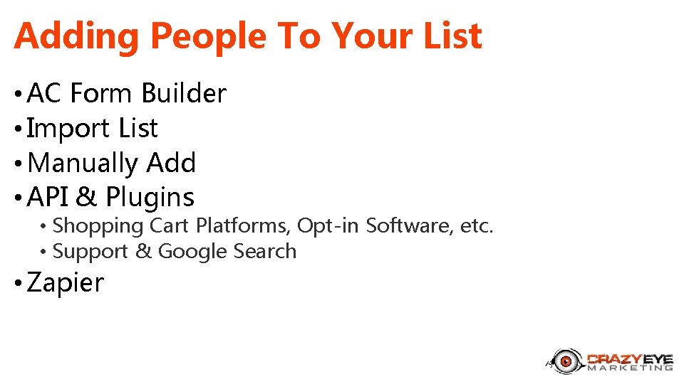 Adding People To Your List • AC Form Builder • Import List • Manually