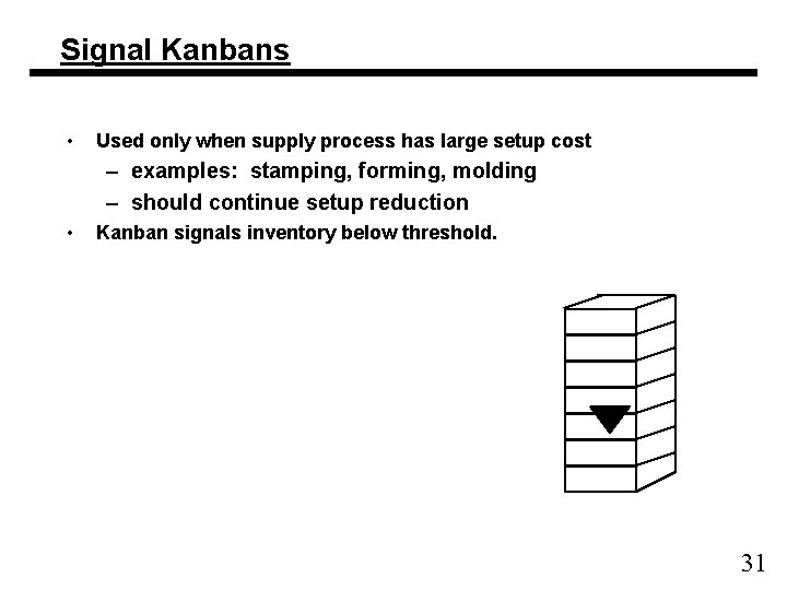 Signal Kanbans • Used only when supply process has large setup cost – examples: