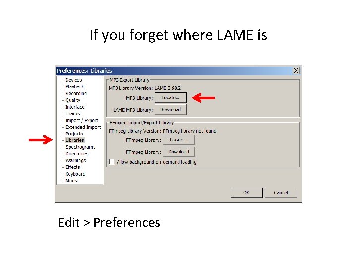If you forget where LAME is Edit > Preferences 