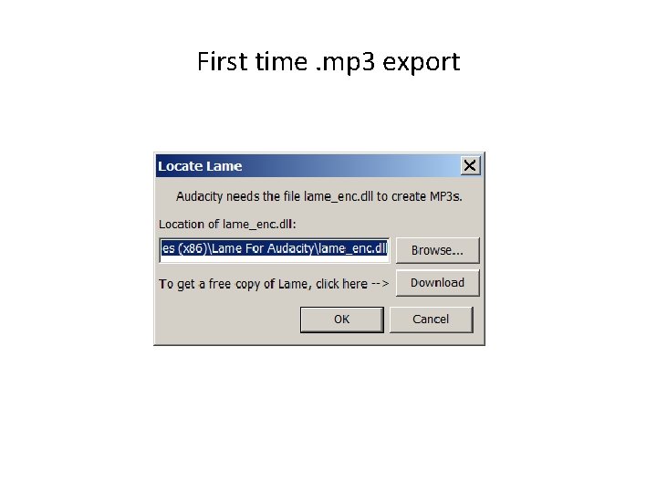 First time. mp 3 export 