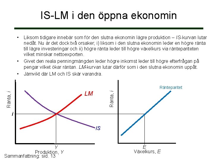 IS-LM i den öppna ekonomin • • • Liksom tidigare innebär som för den