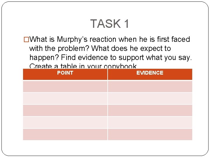 TASK 1 �What is Murphy’s reaction when he is first faced with the problem?