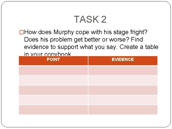 TASK 2 �How does Murphy cope with his stage fright? Does his problem get
