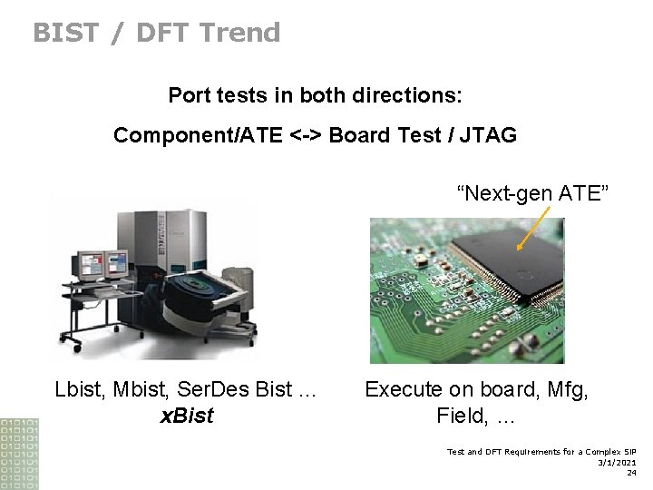 BIST / DFT Trend Port tests in both directions: Component/ATE <-> Board Test /