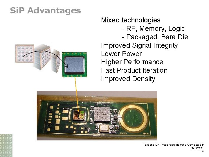 Si. P Advantages Mixed technologies - RF, Memory, Logic - Packaged, Bare Die Improved