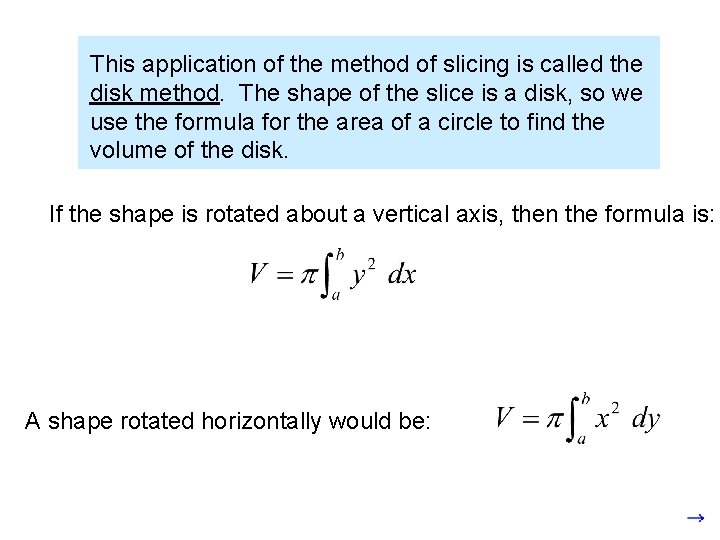 This application of the method of slicing is called the disk method. The shape