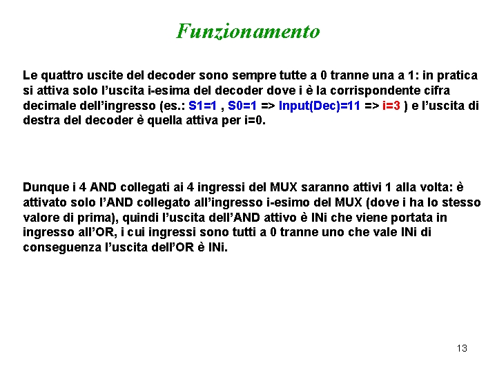 Funzionamento Le quattro uscite del decoder sono sempre tutte a 0 tranne una a