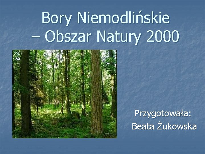 Bory Niemodlińskie – Obszar Natury 2000 Przygotowała: Beata Żukowska 