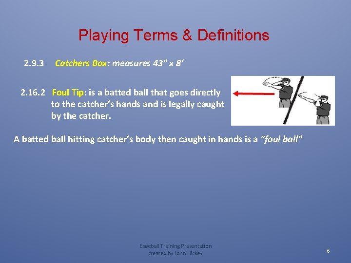 Playing Terms & Definitions 2. 9. 3 Catchers Box: measures 43” x 8’ 2.