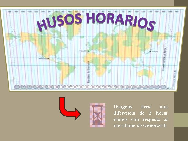 Uruguay tiene una diferencia de 3 horas menos con respecto al meridiano de Greenwich