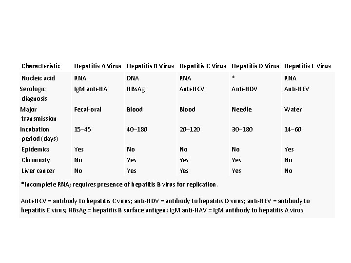 Characteristic Hepatitis A Virus Hepatitis B Virus Hepatitis C Virus Hepatitis D Virus Hepatitis