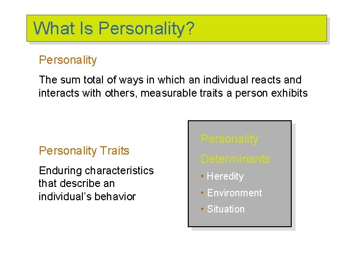 What Is Personality? Personality The sum total of ways in which an individual reacts