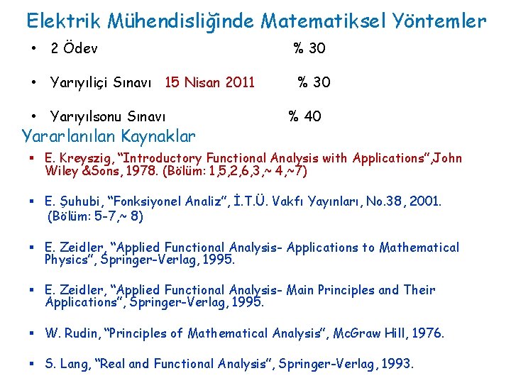 Elektrik Mühendisliğinde Matematiksel Yöntemler • 2 Ödev • Yarıyıliçi Sınavı 15 Nisan 2011 •