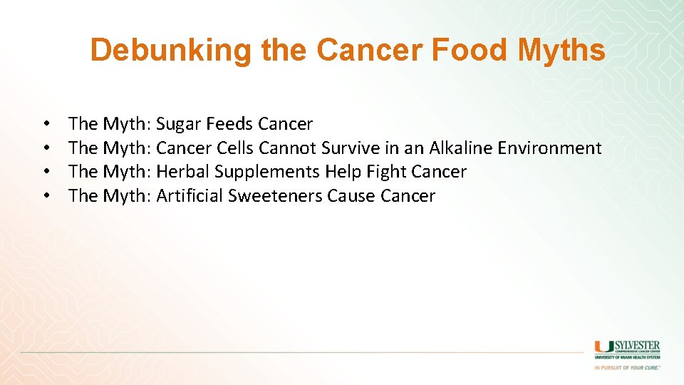 Debunking the Cancer Food Myths • • The Myth: Sugar Feeds Cancer The Myth: Debunking the Cancer Food Myths • • The Myth: Sugar Feeds Cancer The Myth: