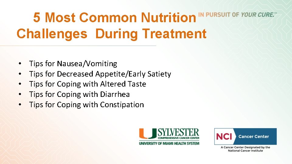 5 Most Common Nutrition Challenges During Treatment • • • Tips for Nausea/Vomiting Tips 5 Most Common Nutrition Challenges During Treatment • • • Tips for Nausea/Vomiting Tips