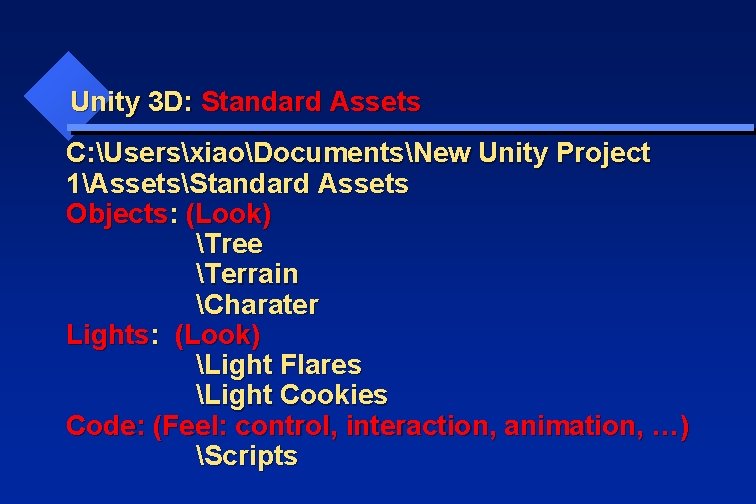 Unity 3 D: Standard Assets C: UsersxiaoDocumentsNew Unity Project 1AssetsStandard Assets Objects: (Look) Tree