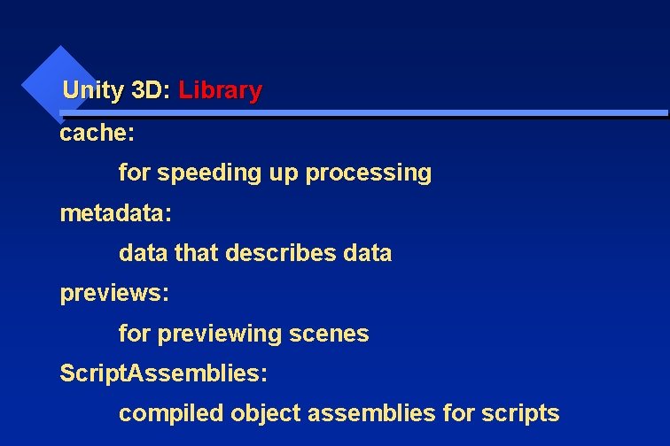 Unity 3 D: Library cache: for speeding up processing metadata: data that describes data