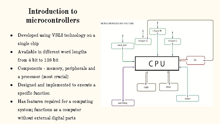 Introduction to microcontrollers ● Developed using VSLI technology on a single chip ● Available