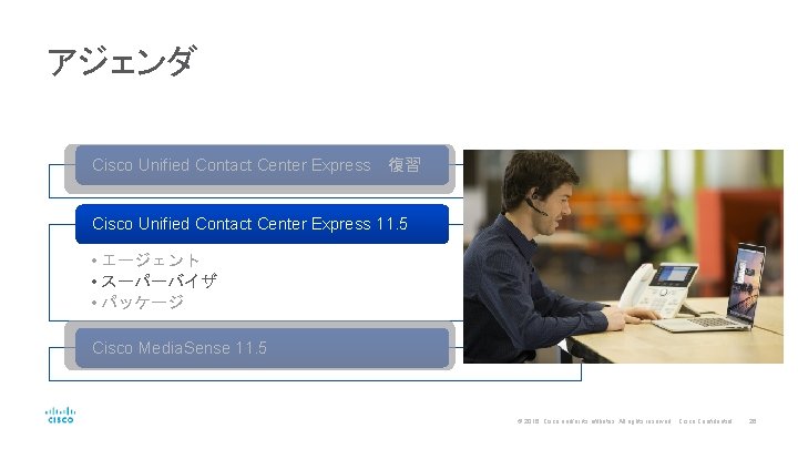 アジェンダ Cisco Unified Contact Center Express　復習 Cisco Unified Contact Center Express 11. 5 •