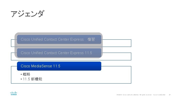 アジェンダ Cisco Unified Contact Center Express　復習 Cisco Unified Contact Center Express 11. 5 Cisco