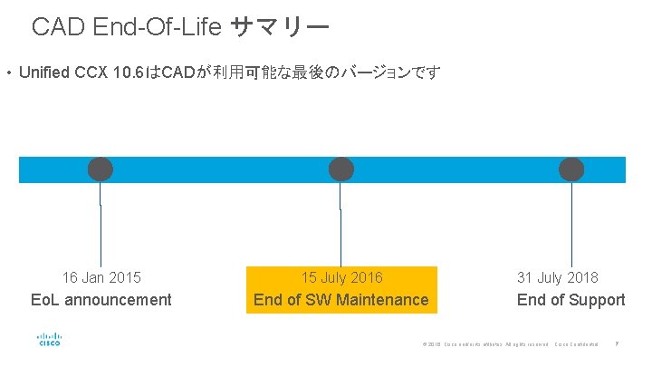 CAD End-Of-Life サマリー • Unified CCX 10. 6はCADが利用可能な最後のバージョンです 16 Jan 2015 15 July 2016