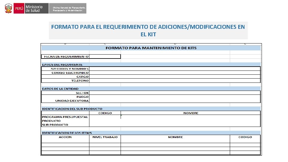 Oficina General de Planeamiento, Presupuesto y Modernización FORMATO PARA EL REQUERIMIENTO DE ADICIONES/MODIFICACIONES EN