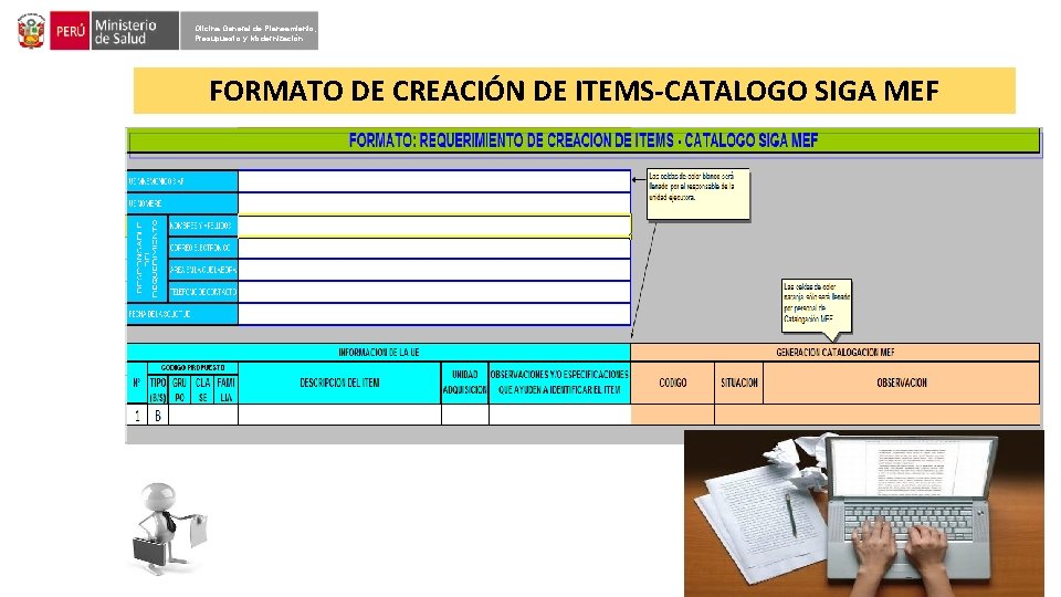 Oficina General de Planeamiento, Presupuesto y Modernización FORMATO DE CREACIÓN DE ITEMS-CATALOGO SIGA MEF