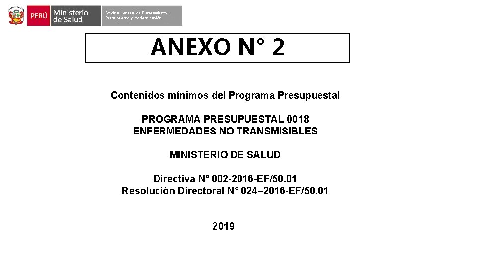 Oficina General de Planeamiento, Presupuesto y Modernización ANEXO N° 2 Contenidos mínimos del Programa