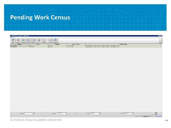 Pending Work Census VETERANS HEALTH ADMINISTRATION 24 