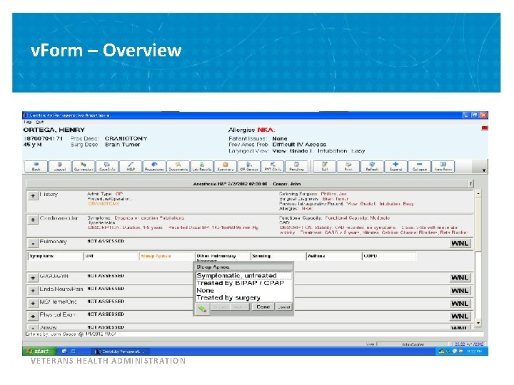 v. Form – Overview VETERANS HEALTH ADMINISTRATION 