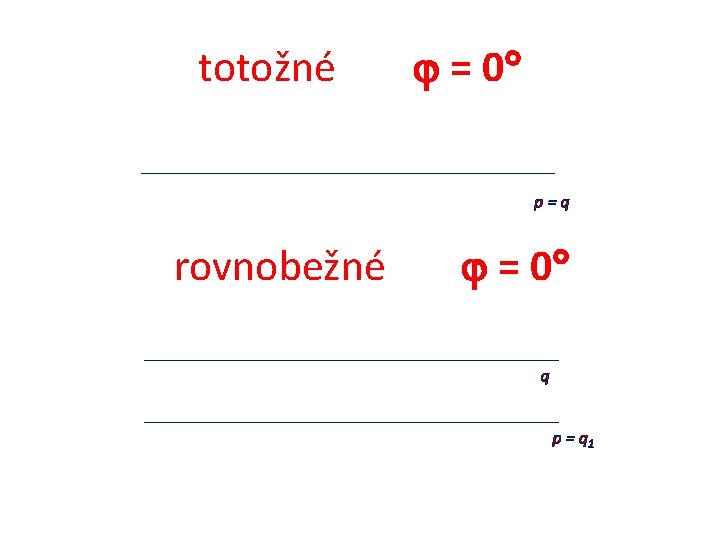 totožné = 0 p=q rovnobežné = 0 q p = q 1 