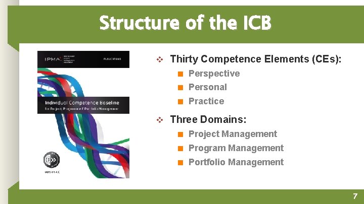 Structure of the ICB v Thirty Competence Elements (CEs): ■ Perspective ■ Personal ■