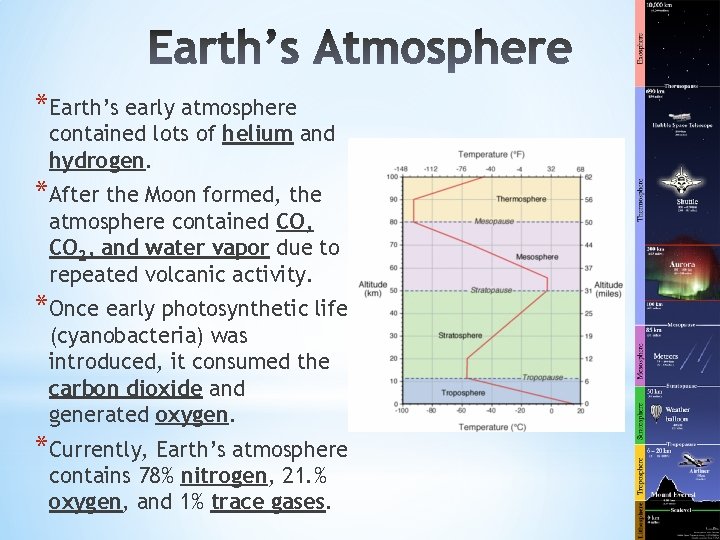 *Earth’s early atmosphere contained lots of helium and hydrogen. *After the Moon formed, the *Earth’s early atmosphere contained lots of helium and hydrogen. *After the Moon formed, the