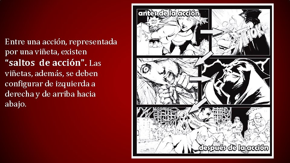 Entre una acción, representada por una viñeta, existen “saltos de acción”. Las viñetas, además, Entre una acción, representada por una viñeta, existen “saltos de acción”. Las viñetas, además,