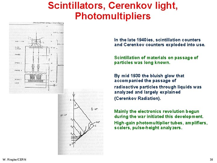 Scintillators, Cerenkov light, Photomultipliers In the late 1940 ies, scintillation counters and Cerenkov counters