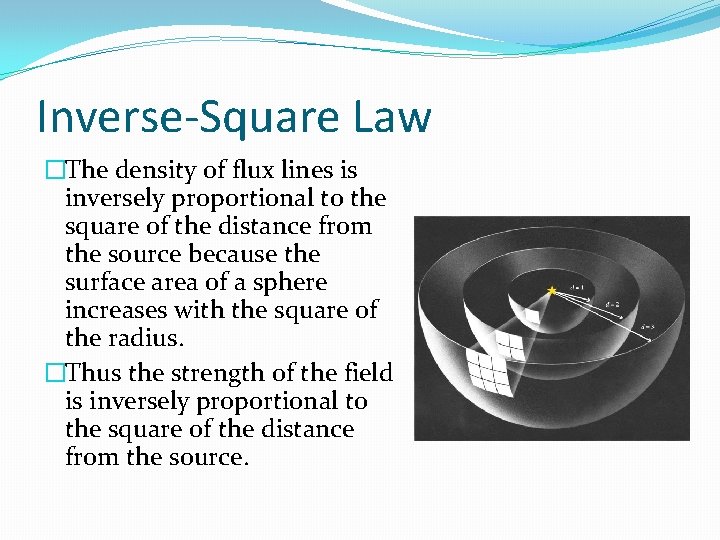 Inverse-Square Law �The density of flux lines is inversely proportional to the square of