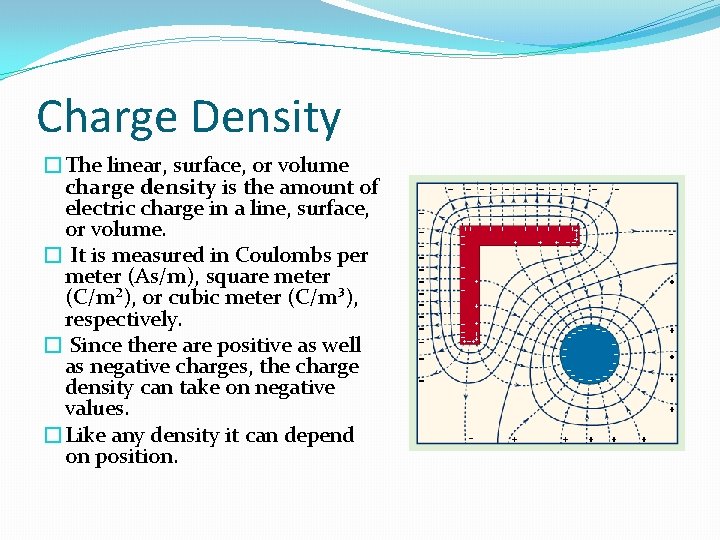Charge Density �The linear, surface, or volume charge density is the amount of electric