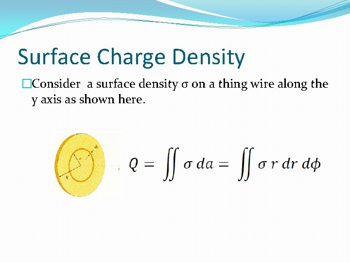 Surface Charge Density �Consider a surface density σ on a thing wire along the