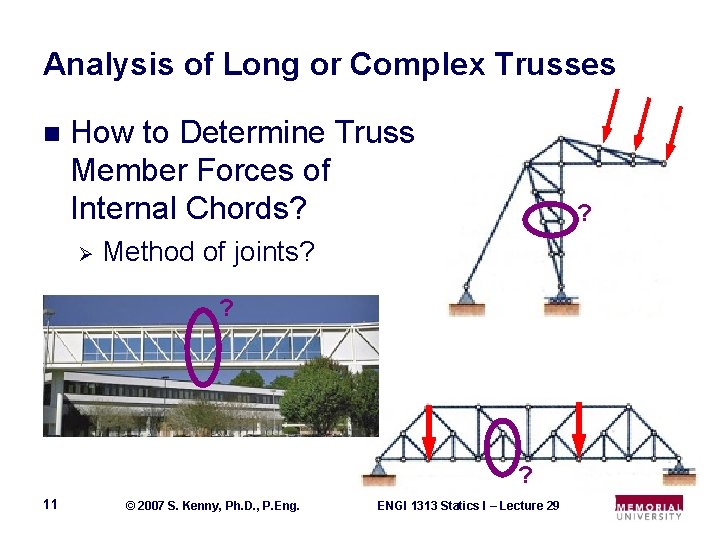 Analysis of Long or Complex Trusses n How to Determine Truss Member Forces of