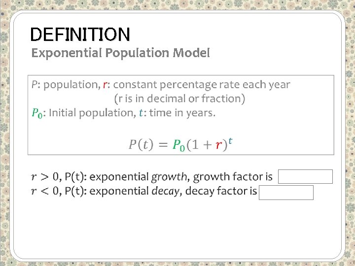 DEFINITION Exponential Population Model 