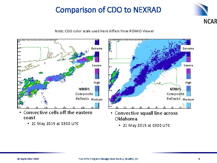 Comparison of CDO to NEXRAD Note: CDO color scale used here differs from ROMIO